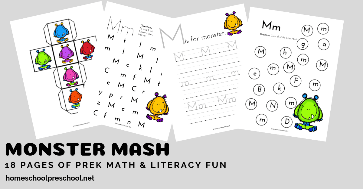 Not all monsters are scary! Your preschoolers will love working on early math and literacy skills with this free Monster Mash preschool printable.