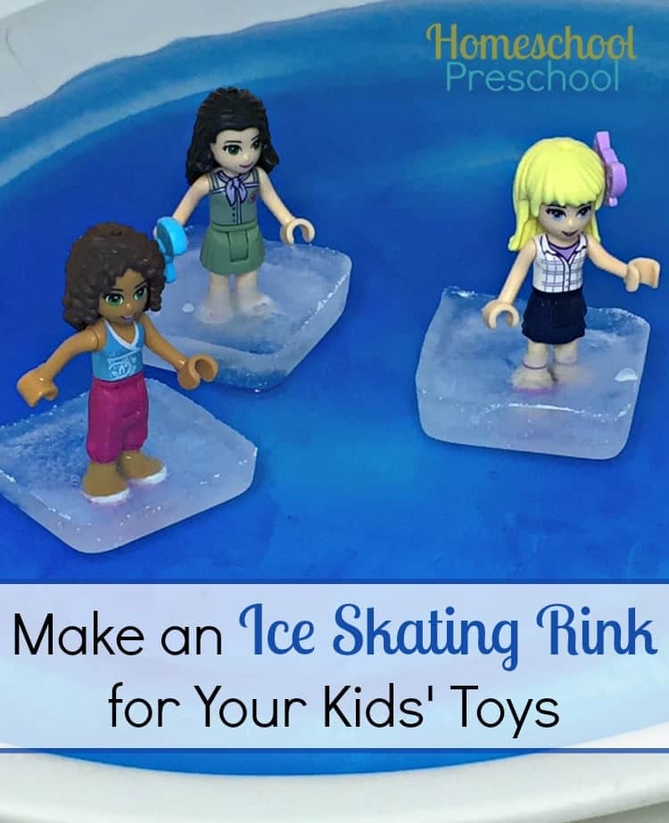 Make a homemade ice skating rink for your kids' toys, and keep them entertained for hours on a long winter afternoon! | homeschoolpreschool.net