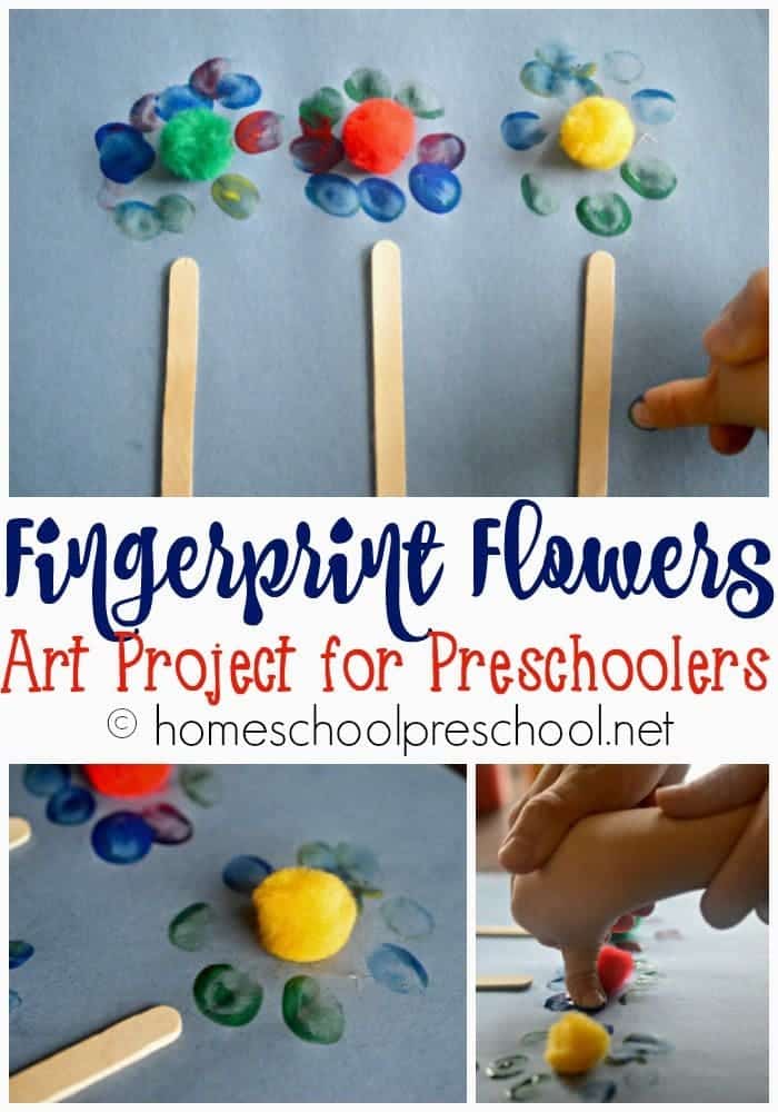 Your preschooler will love making these easy fingerprint flowers! You'll love the keepsake! | homeschoolpreschool.net