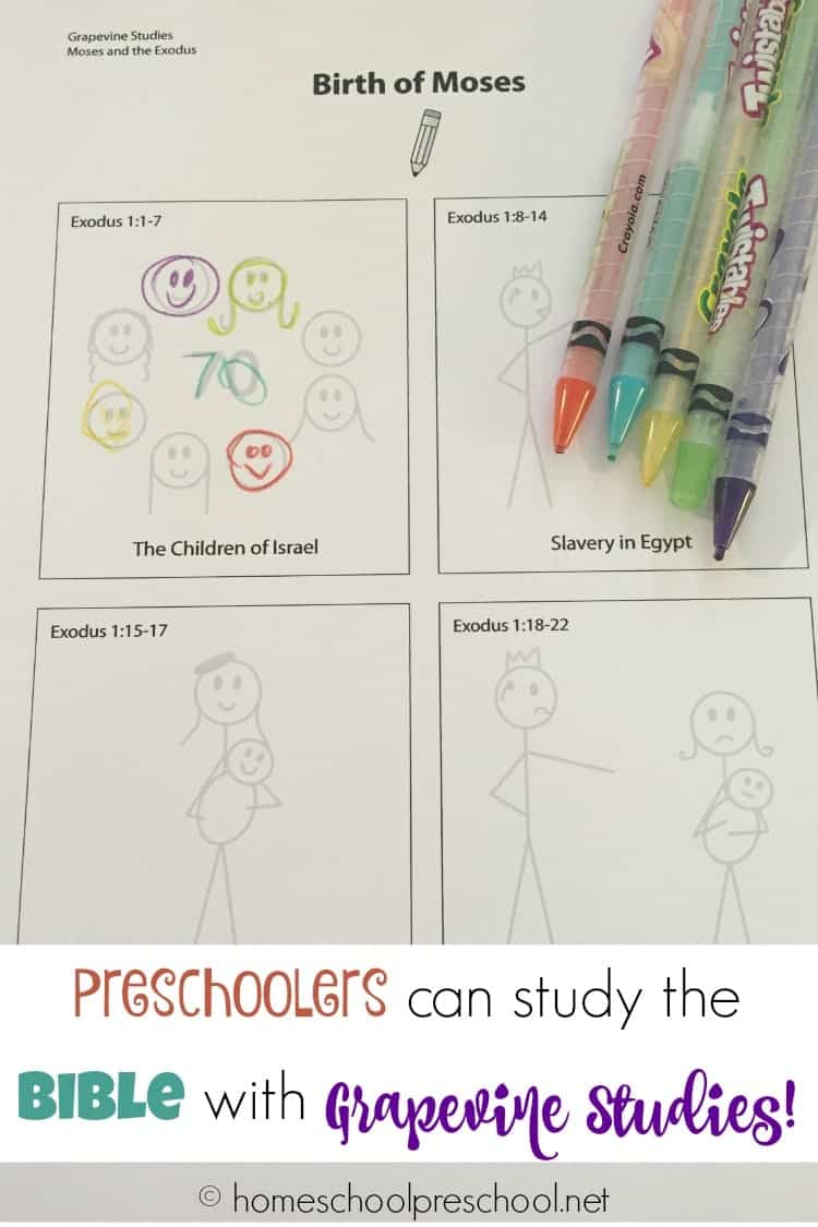 With traceable pages designed especially for 3-5 year olds, preschoolers can join in the family Bible study with Grapevine Studies! | homeschoolpreschool.net