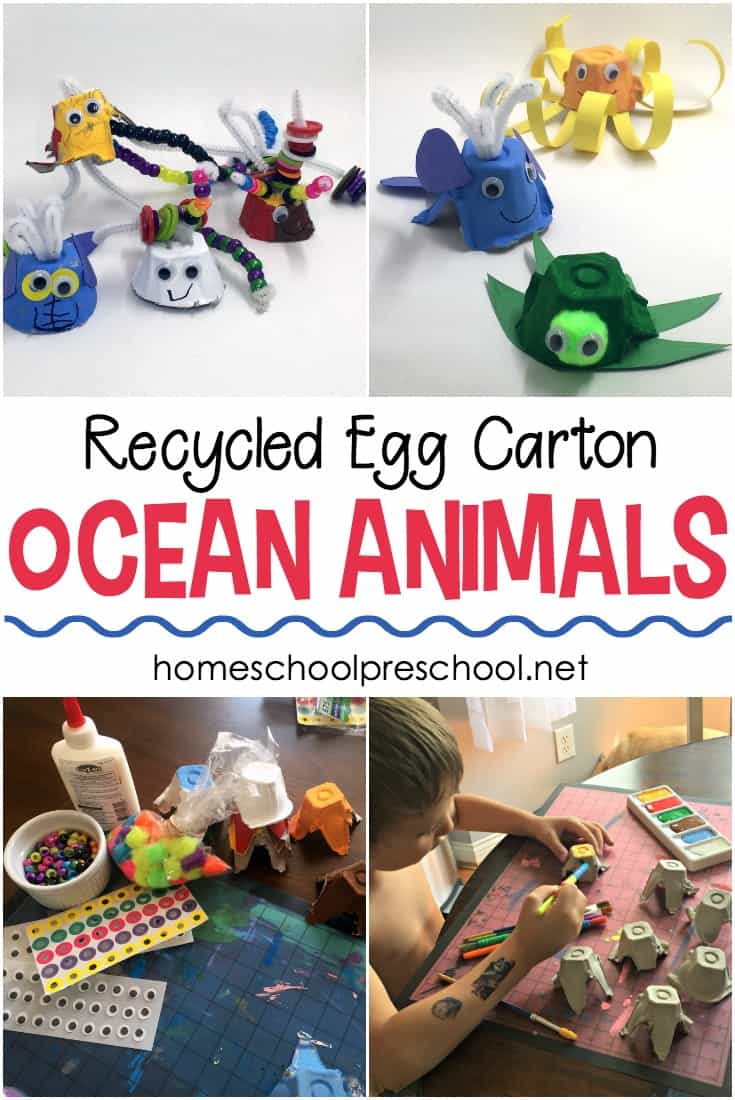 These egg carton ocean animal crafts are perfect for summertime! Decorate recycled egg cartons and turn them into cute sea creatures.