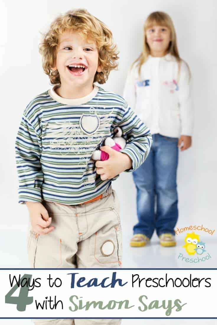 Simon Says is a wonderful game for those bad weather days you don't want to go outside and play. It doesn't require any special equipment, teaches kids to pay attention, and preschool kids adore it. | homeschoolpreschool.net