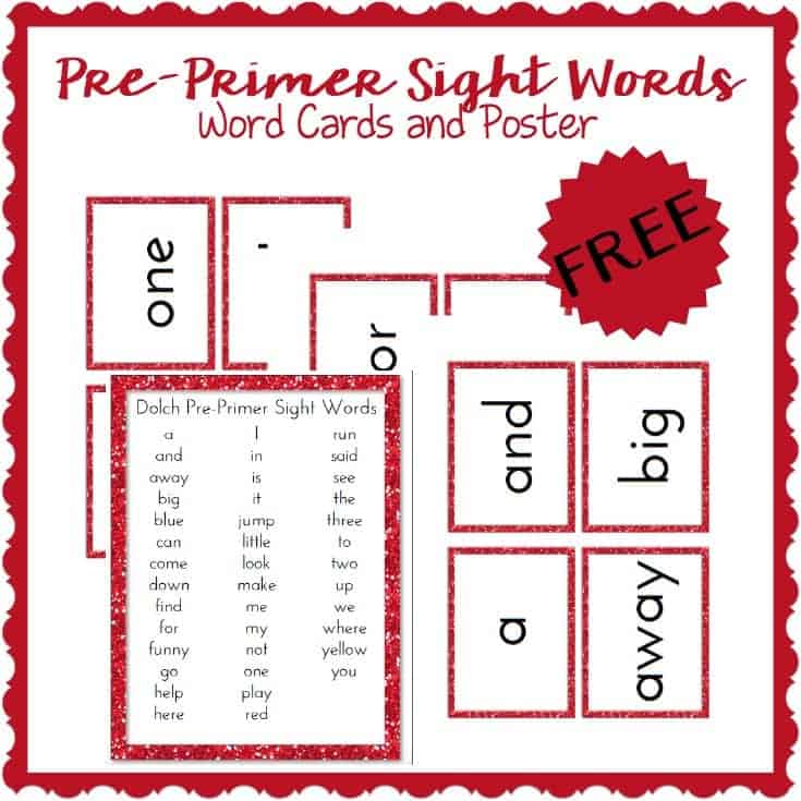 Download these FREE pre-primer sight word cards and poster to use with your beginning readers.