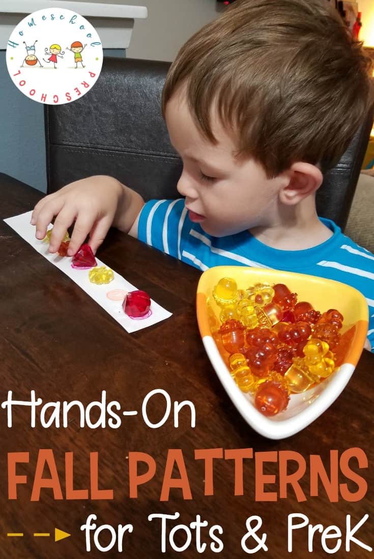 With items you can find around the house or at your local dollar store, set your kids up with this simple hands-on fall patterns preschool activity.