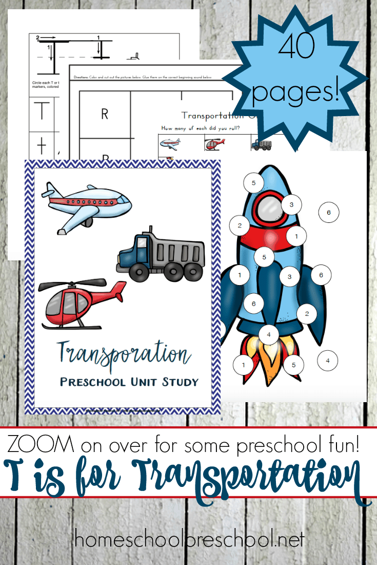 This transportation-themed unit study is designed with your preschooler in mind! It's packed with fun hands-on activities, snack ideas, arts and crafts, books, videos, and a 35-page printable learning pack! | @homeschlprek