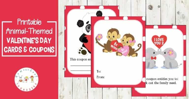 Animal-themed printable Valentines Day cards and coupons just in time for the big day! Print and pass these cards out to friends and family!