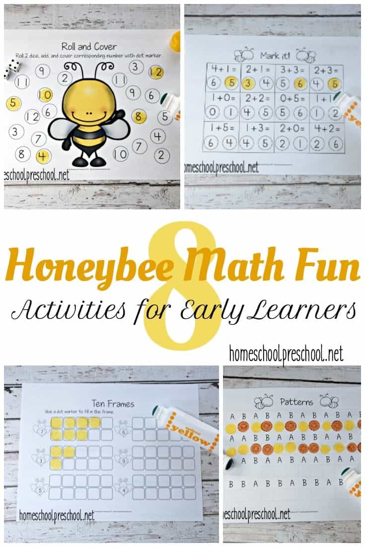 These honey bee math activities are perfect for your springtime homeschool lessons. Focus on counting, adding, and number identification with these printable pages.