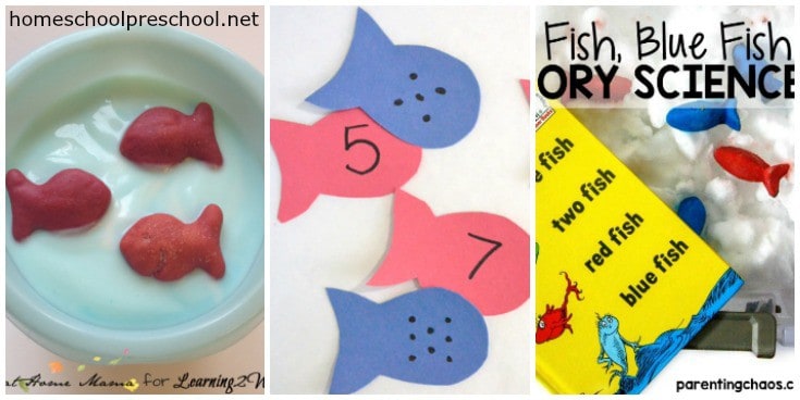 Your preschoolers are sure to love these One Fish Two Fish Red Fish Blue Fish activities! Each one features hands-on, low-prep Dr. Seuss-inspired fun.