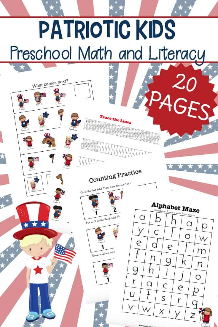 I've got a great new patriotic printable for tots and preschoolers. It's full of patriotic kids activities to engage young learners throughout the summer.