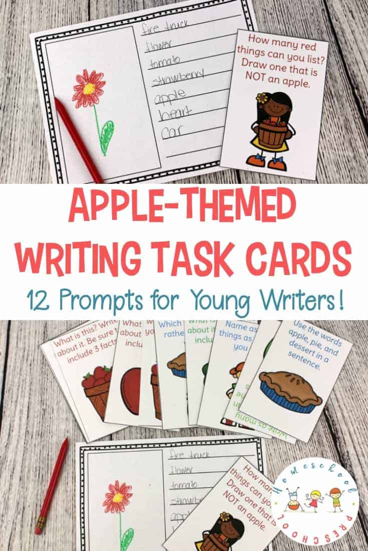 September always makes me think of apples. If you're focusing on apples in your homeschool preschool, be sure to include these apple-themed writing task cards.