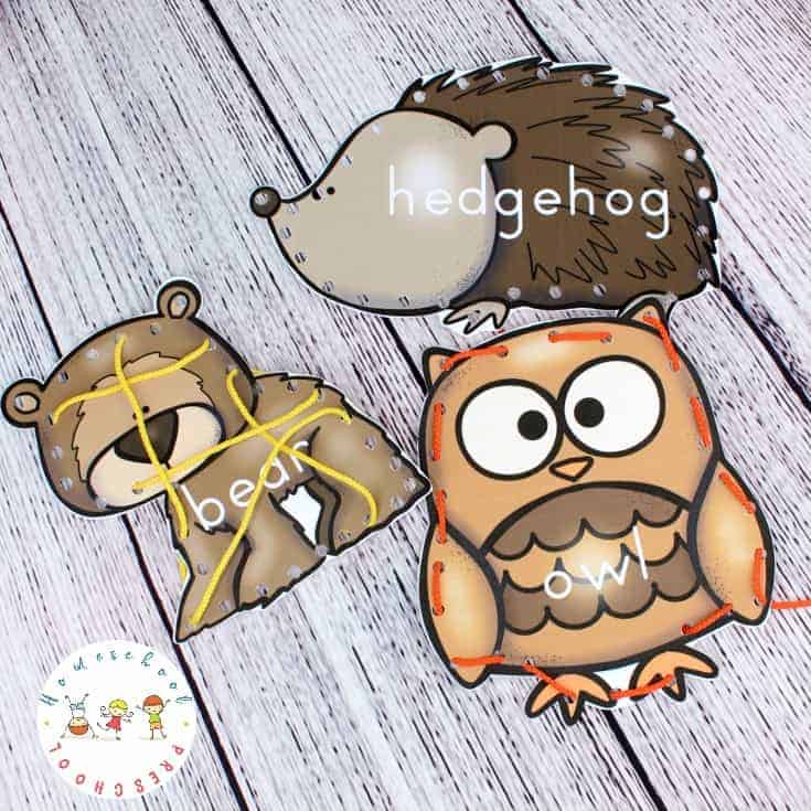 These forest animal printable lacing cards for preschoolers are perfect for practicing fine motor skills or beginning sewing practice.