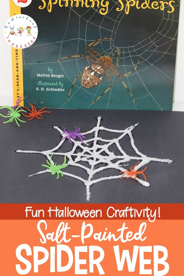 Discover a great nonfiction spider book for kids, a fun salt painted spider web craft, and a spider-themed math printable! Perfect for your October homeschool preschool.