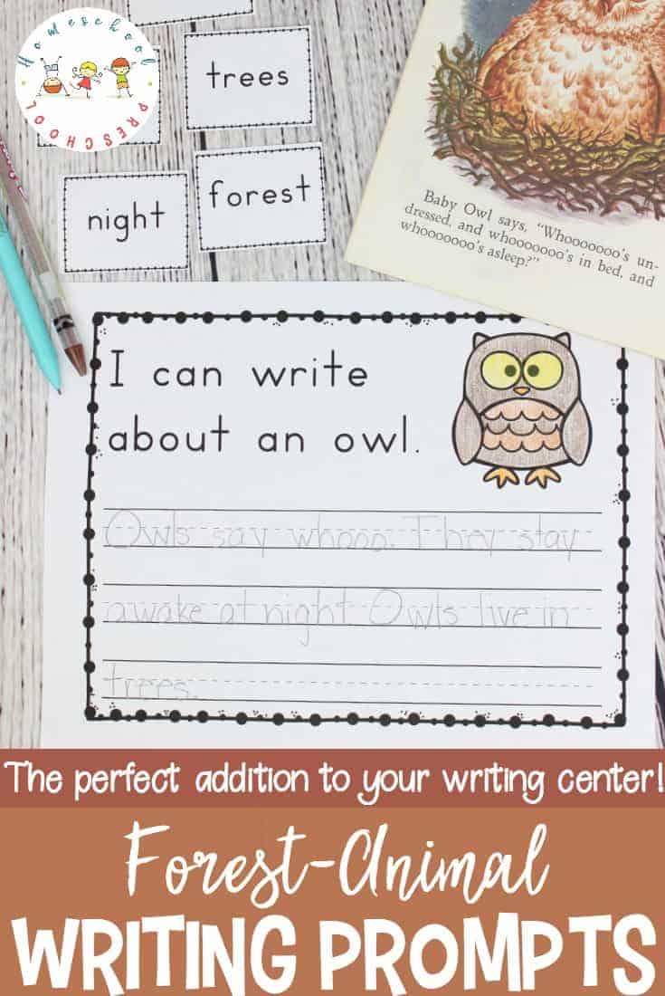 Encourage young students to write about their favorite forest animals when you add forest animal writing prompts to your writing center.
