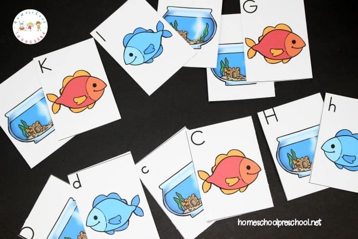 Have fun with these One Fish Two Fish printable alphabet matching cards! Preschoolers will work on letter identification and matching.