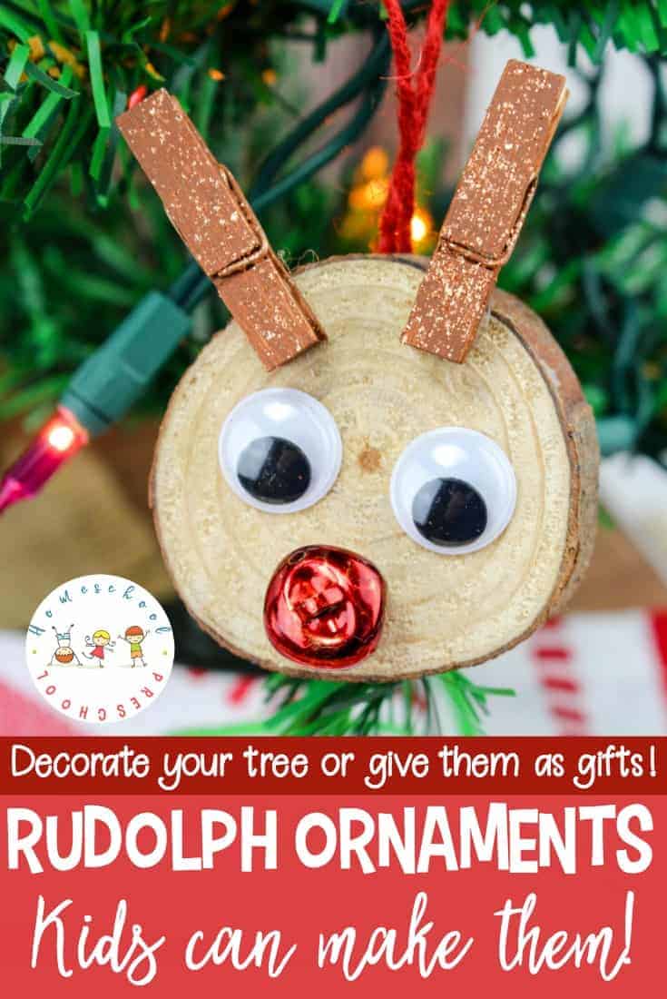 Get kids in the holiday spirit with these adorable Rudolph ornaments they can make all on their own! Decorate your Christmas tree or give them as gifts.