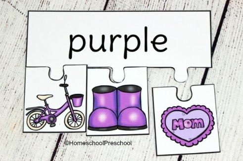 This set of printable color words puzzles is perfect for learning color words. Learners will assemble puzzles matching each item to the correct color word.