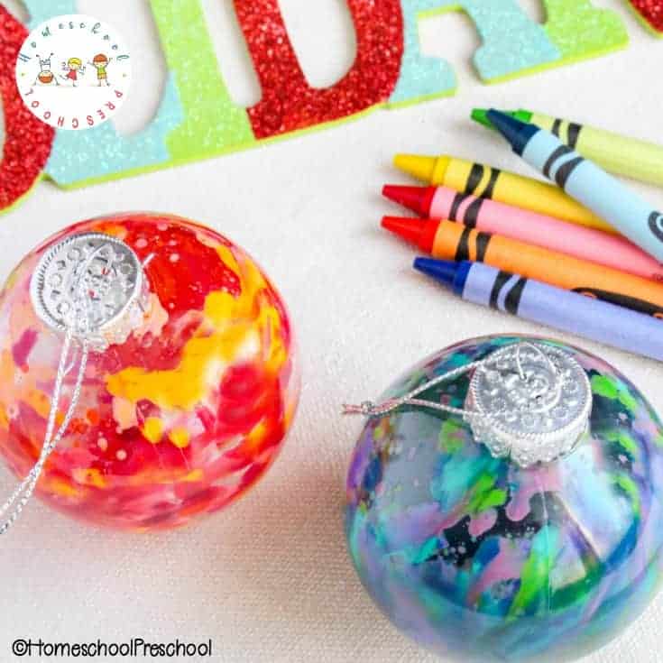 Kids will love the watercolor look of these melted crayon Christmas ornaments. They'll also love how easy they are to make. What a perfect motor skill builder!
