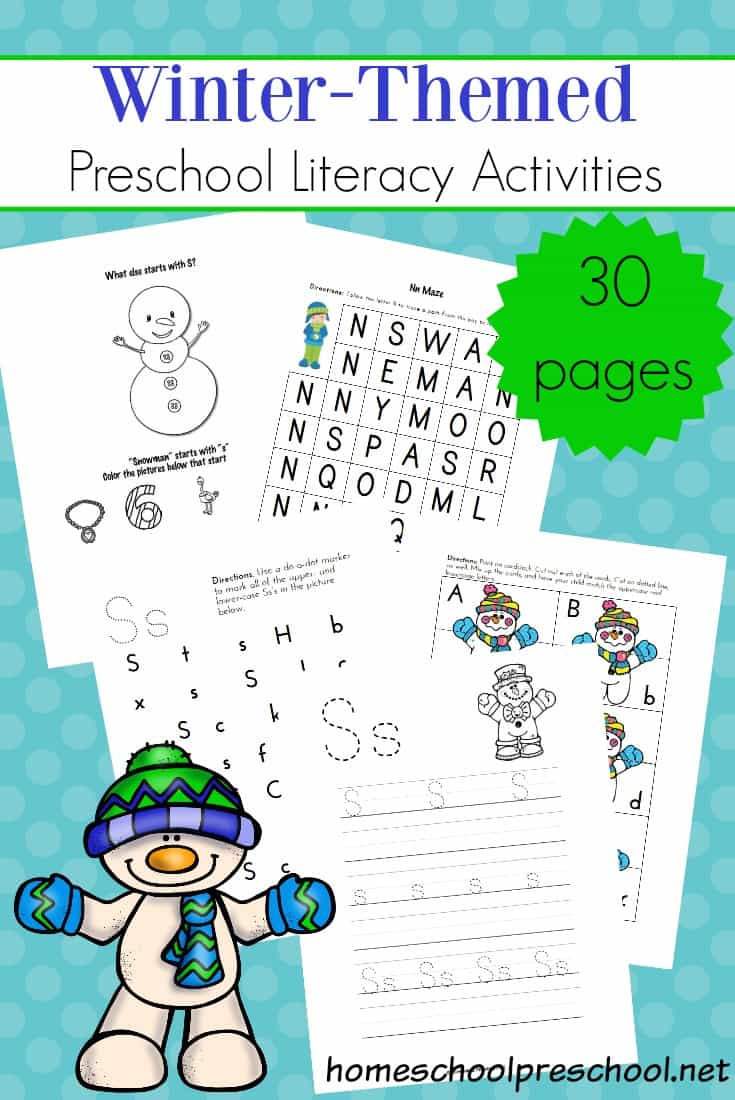 Preschoolers will work on letter recognition, handwriting, phonics, and more in these engaging, printable winter literacy activities!