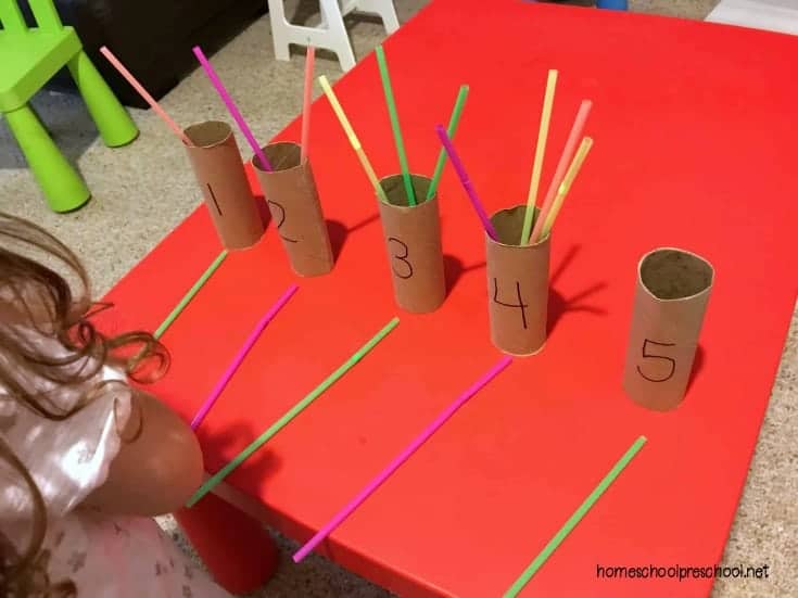 Come discover a fun way to teach preschool numbers and counting with straws and toilet paper tubes. This simple, hands-on activity is the perfect preschool math activity.