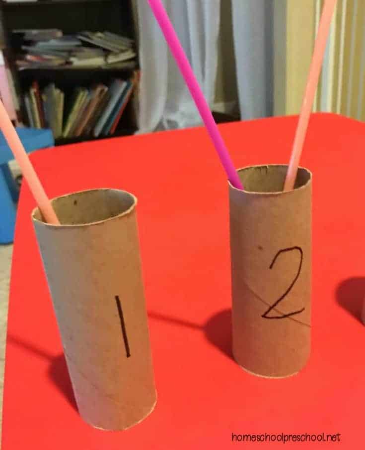 Come discover a fun way to teach preschool numbers and counting with straws and toilet paper tubes. This simple, hands-on activity is the perfect preschool math activity.