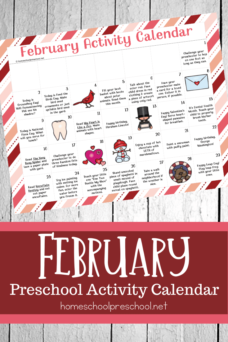 A free February activity calendar for preschool! Celebrate holidays and special days with books, printables, and hands-on activities for little ones.