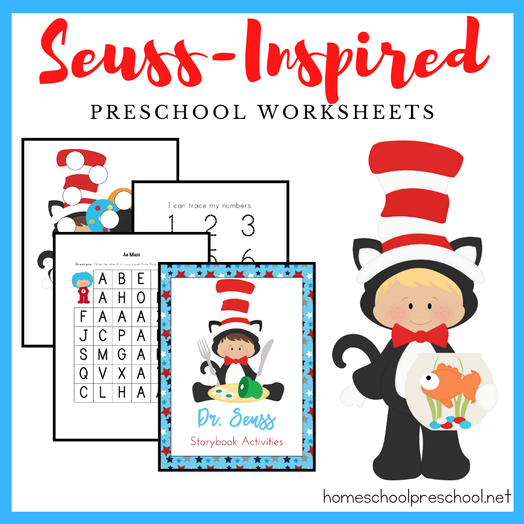 Little ones will love sitting down to learn with this Dr Seuss printable! This free preschool printable includes 17 pages of Dr. Seuss-themed learning fun!