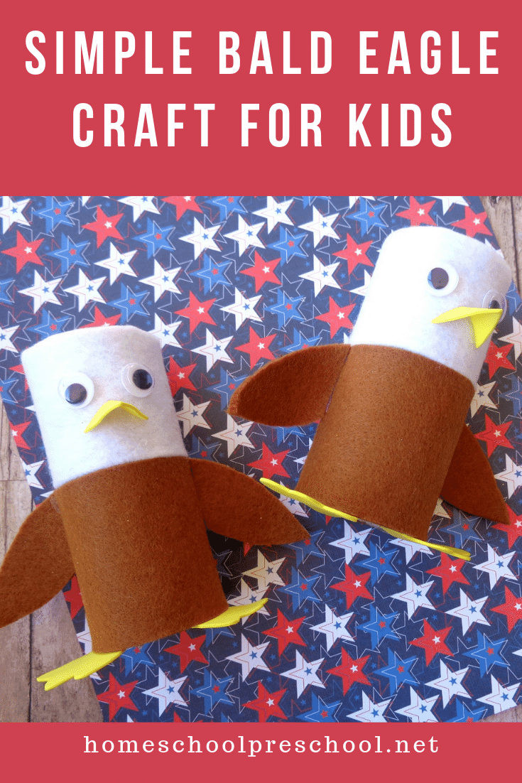 Make this bald eagle toilet paper roll craft with your preschoolers to celebrate July 4th. It's also a fun craft to add when learning about birds.