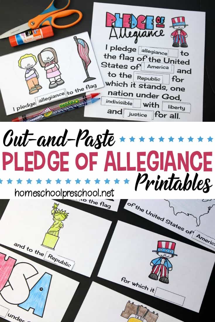 Download this free cut and paste Pledge of Allegiance words printable for your kids. They'll work on fine motor skills while memorizing the Pledge.