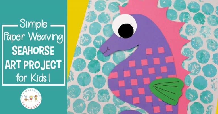 Inspired by the ocean and perfect for summer! Kids can make this adorable seahorse art project with colored paper and bubble wrap. Perfect to do alongside Mr. Seahorse by Eric Carle. 