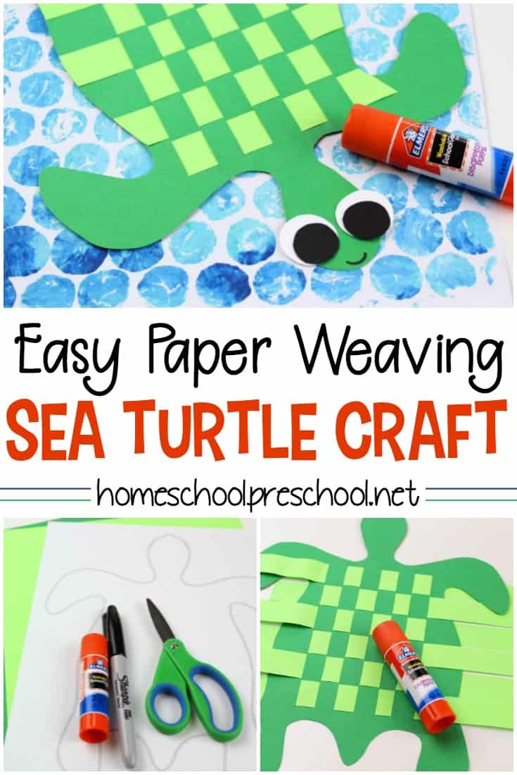 Download the free template and follow the tutorial to make a simple paper-weaving sea turtle kids craft with your preschoolers!