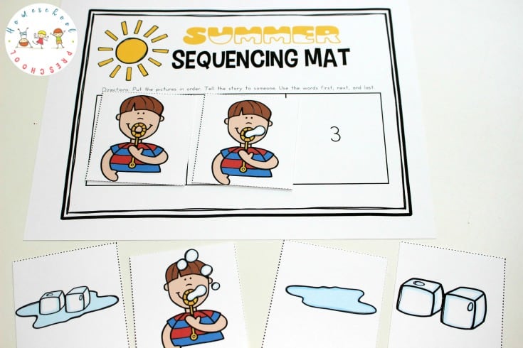 Download this set of fun summer sequencing cards that include puzzles, a sequencing mat, and story telling page for 3 step sequencing cards.