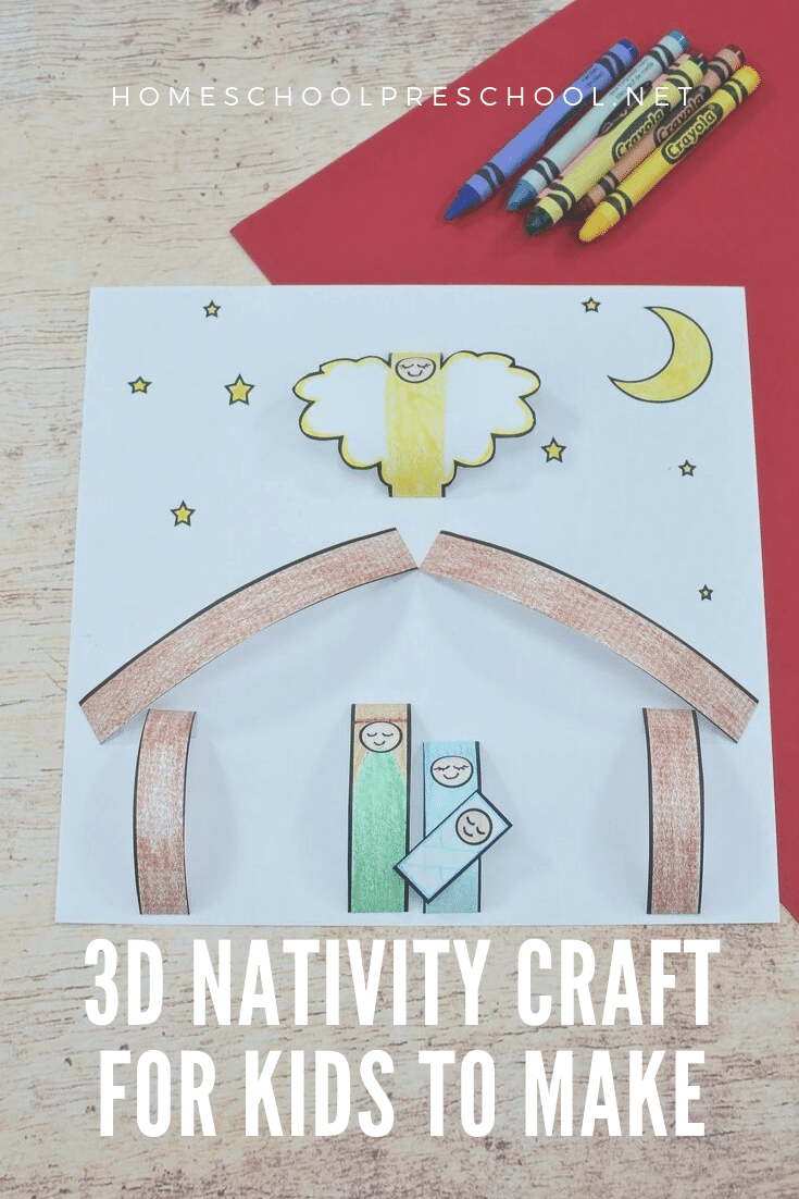 Even young crafters can make this 3D paper nativity craft this Christmas season. Perfect for preschoolers, Sunday School classes, and homeschool groups.