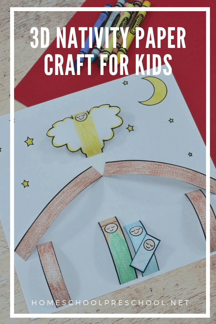 Even young crafters can make this 3D paper nativity craft this Christmas season. Perfect for preschoolers, Sunday School classes, and homeschool groups.