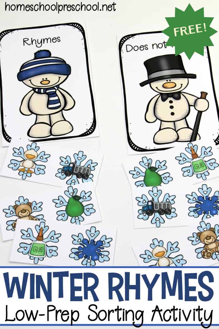 This winter, your young learners can work on rhyming words with this set of winter rhymes for preschoolers. This sorting activity is perfect for beginning readers.&nbsp;
