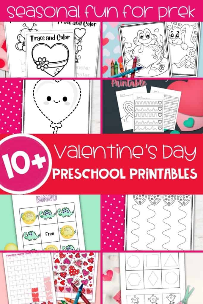 Printable Valentine’s Day preschool worksheets for tracing, coloring, counting, and fine motor practice — fun seasonal activities for preschoolers.