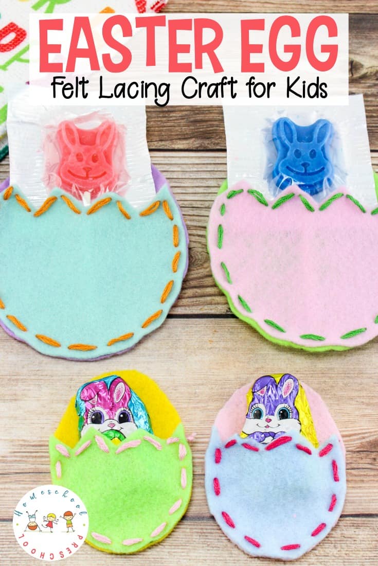 Are you looking for a unique Easter craft for preschoolers? Let them practice lacing these felt Easter egg pouches. Then fill them with candy!