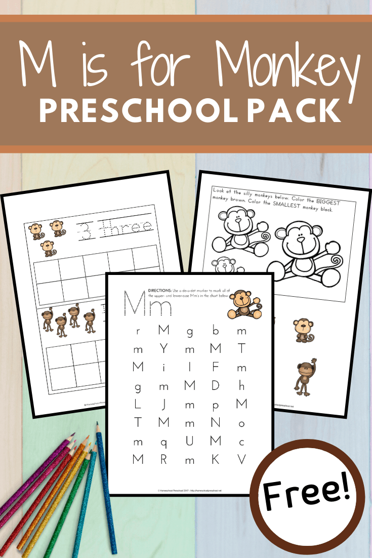 Focusing on the letter M or studying monkeys and zoo animals? This pack of free printable preschool monkey activities makes a great addition to your theme.