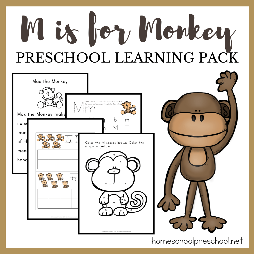 Focusing on the letter M or studying monkeys and zoo animals? This pack of free printable preschool monkey activities makes a great addition to your theme.