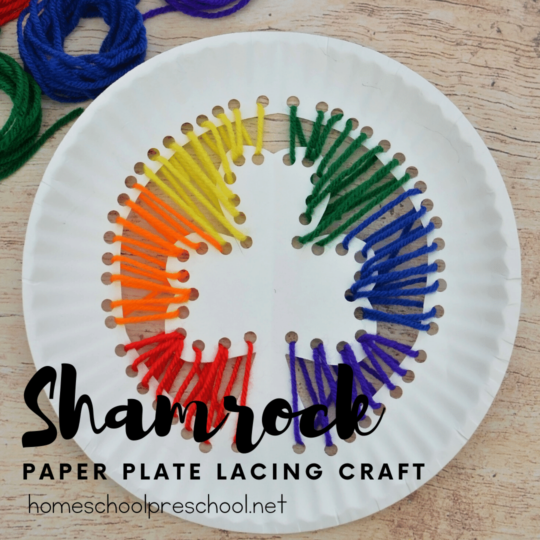 Your little crafters will love this St Patricks preschool shamrock craft! They'll build hand strength and motor skills with this fun lacing craft.