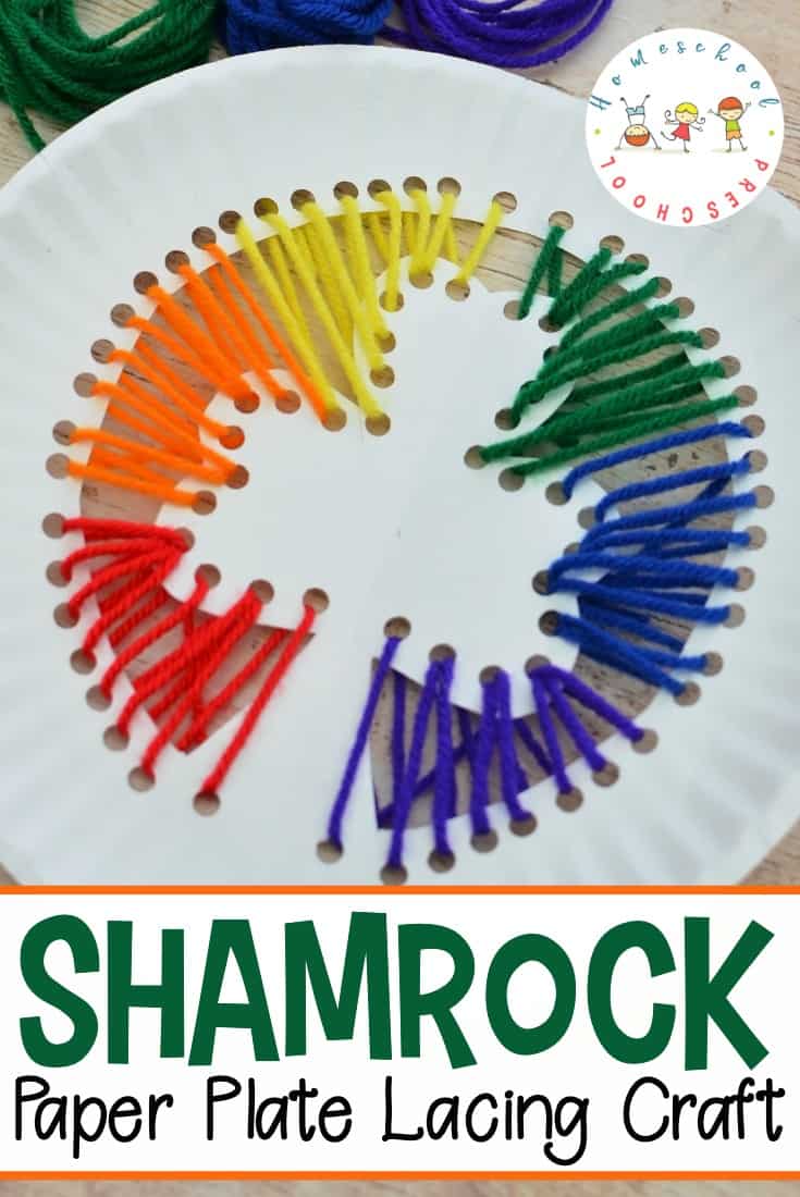 Your little crafters will love this St Patricks preschool shamrock craft! They'll build hand strength and motor skills with this fun lacing craft.