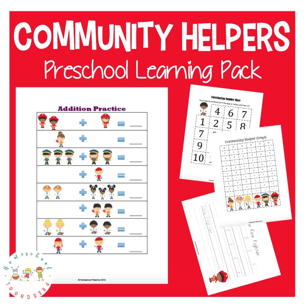 Work on early math and literacy skills with this community helpers preschool learning pack. Counting, addition, handwriting, and more!