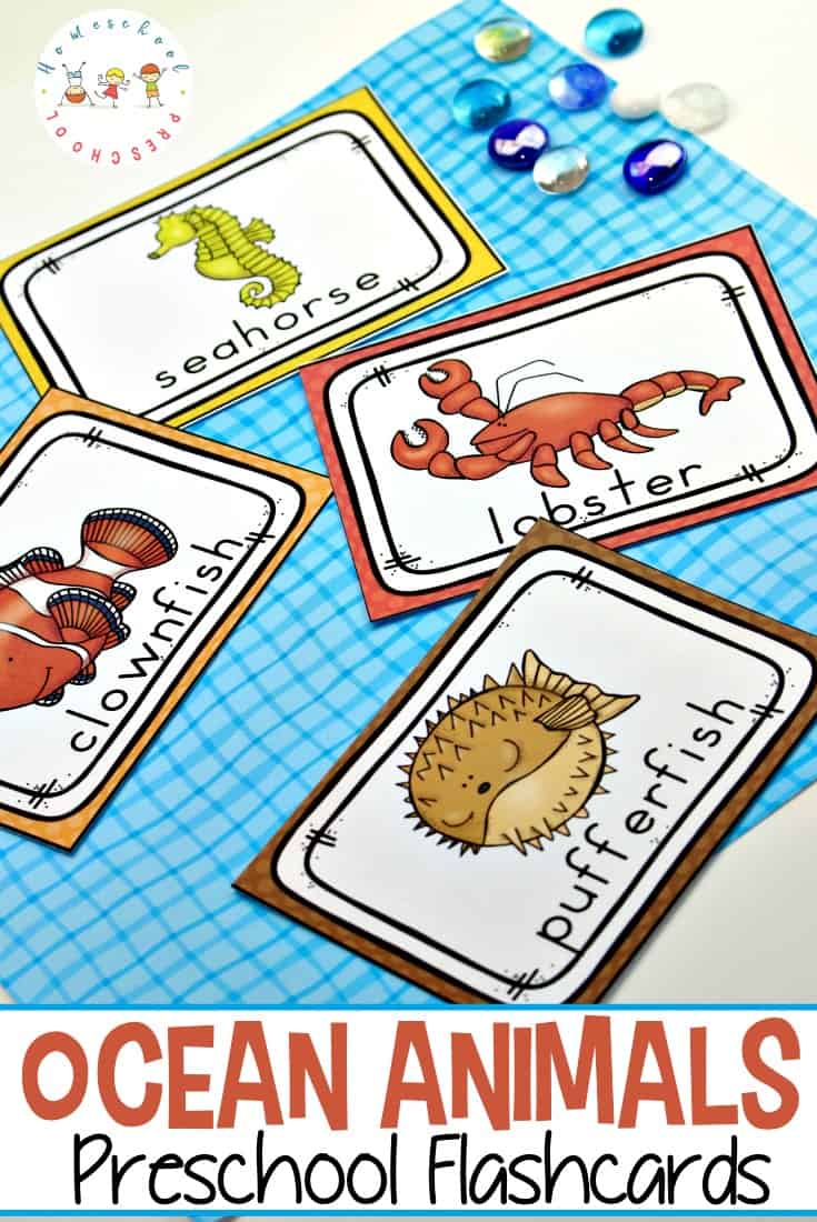 Preschoolers will have fun using these free printable ocean animals flashcards to learn the names of more than 20 ocean animals!