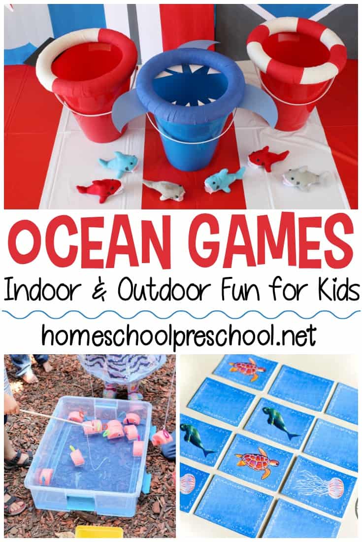 Don't miss these ocean themed games for kids! Add them to your summer preschool lessons about the ocean. They're great for birthday parties, too!