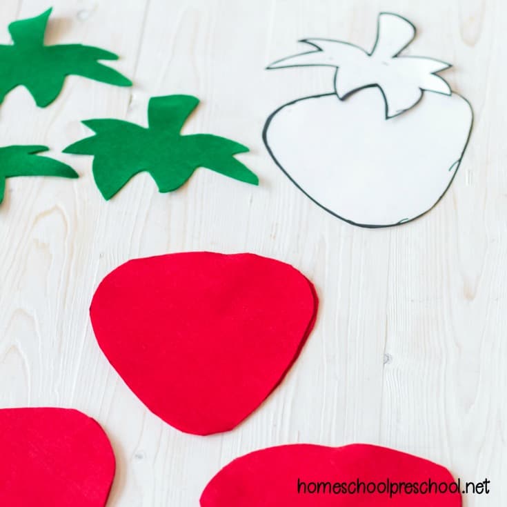 For your preschool strawberry theme create a strawberry math sensory bin. Work on number recognition, counting, and one-to-one correspondence.