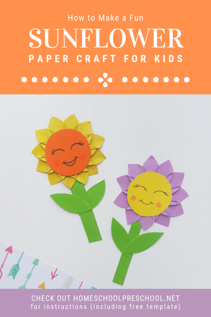 This sunflower paper craft is a great activity for kids to do on a long hot summer day. It is a great opportunity for kids to work on scissor skills.