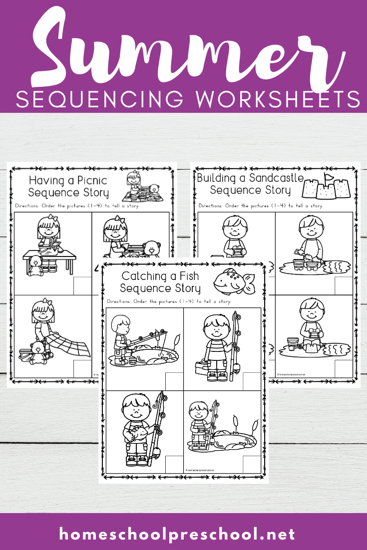 Free sequencing worksheets that are perfect for summer! Young learners will sequence and retell four-part summer stories.