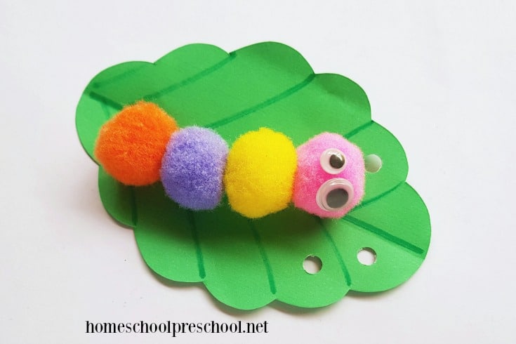 Looking for an easy caterpillar preschool craft? Our simple pom pom caterpillar craft includes a printable template, making it perfect for home and school.