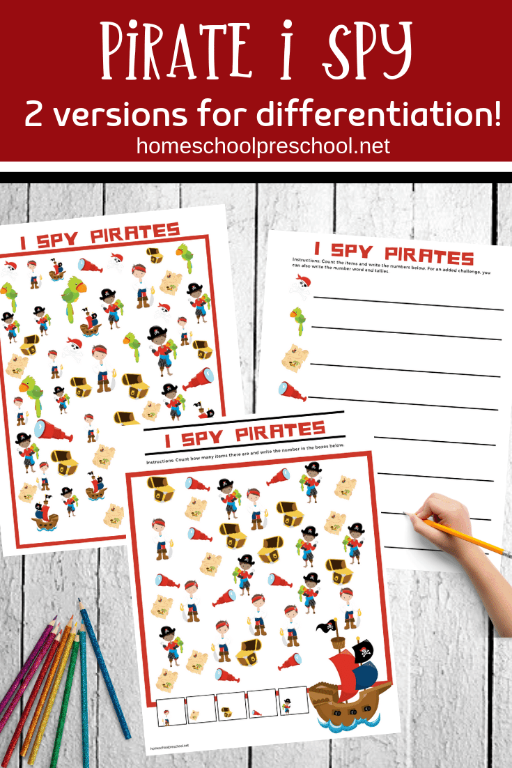 Are your kids into pirates? If so, they'll love this pack of I Spy pirate themed printables. There are two versions included in this pack. 
