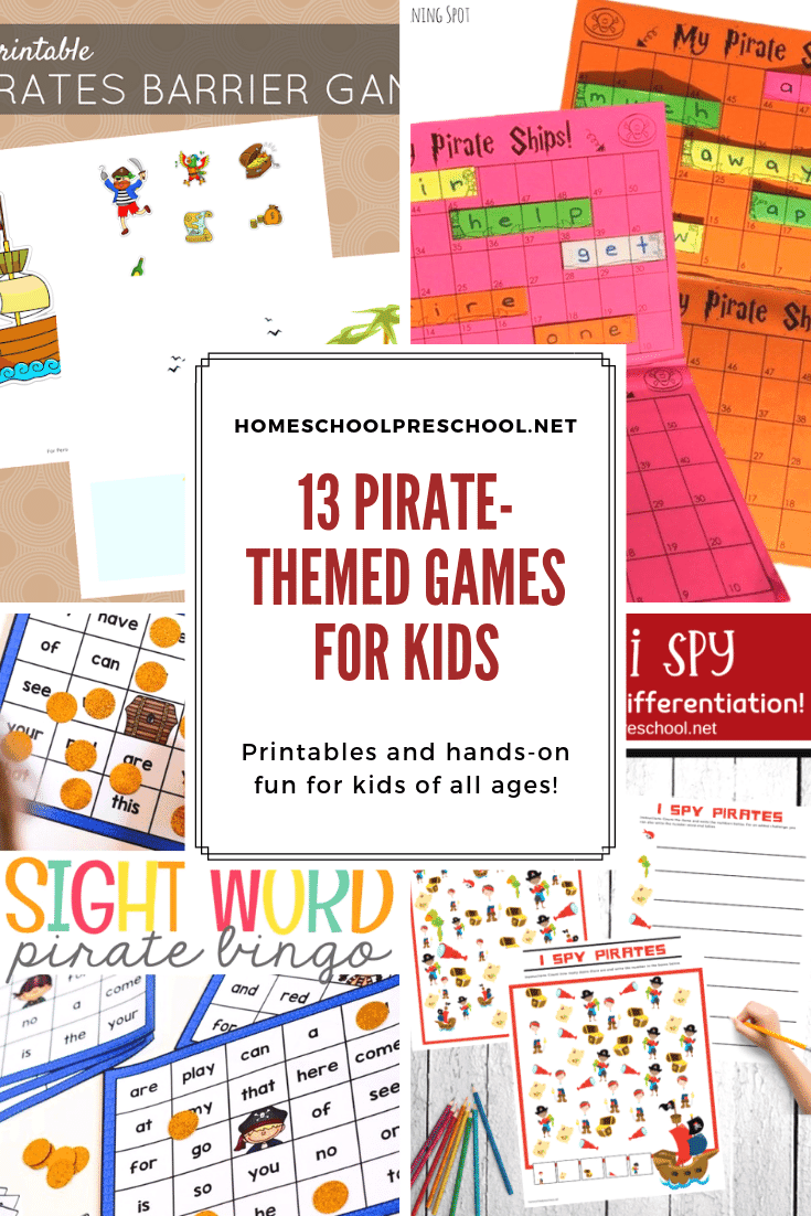 These pirate games for preschoolers are perfect for home and school. Add them to your upcoming pirate theme, or play them at a pirate birthday party!