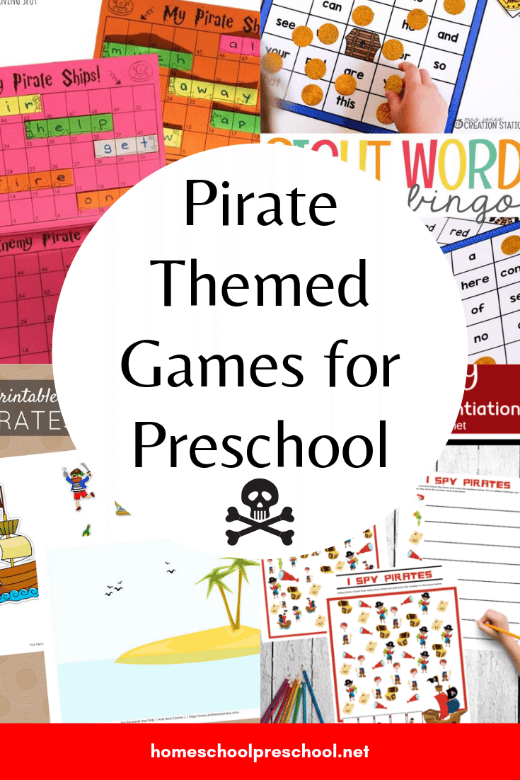 These pirate games for preschoolers are perfect for home and school. Add them to your upcoming pirate theme, or play them at a pirate birthday party!